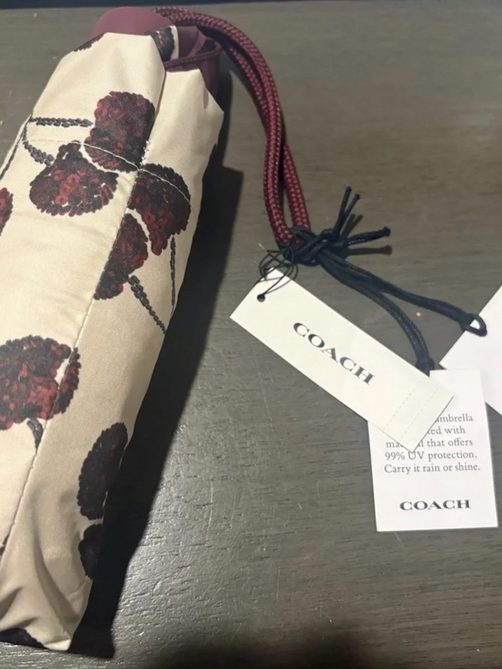 COACH Beige Floral Cosmetic Pouch with Maroon Accents